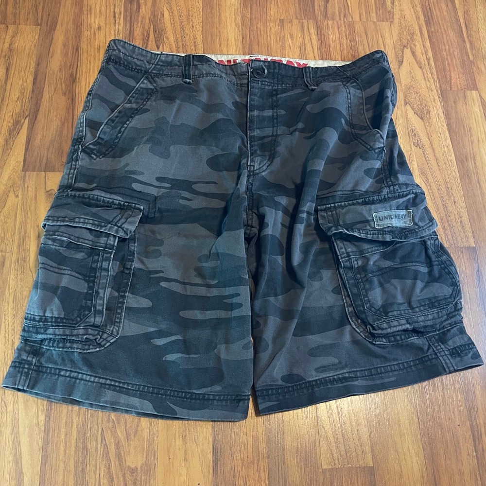 Unionbay Cargo Shorts Mens 36 Grey Black Camouflage Cotton Relaxed Utility Work